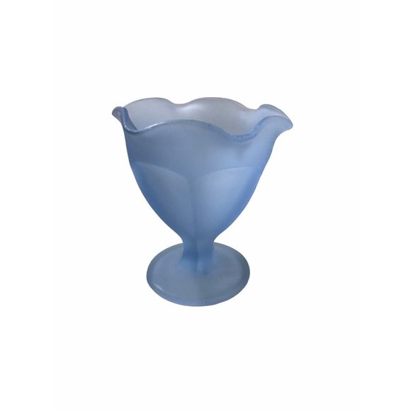 (4) Vintage Blue Frosted Dessert Goblet Sherbet Parfait Dishes Tulip Style Set 4 - Picture 7 of 8